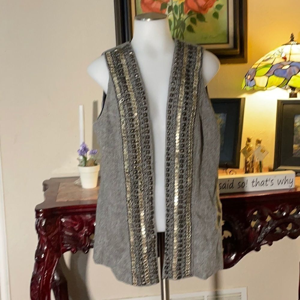 Chicos tweed and beaded cardigan